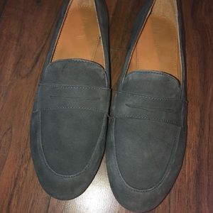 J Crew Factory grey suede penny loafers